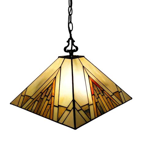 Amora Lighting Tiffany 2 Light Gold And Tan Hanging Pendant With Stained