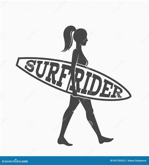 La Femme Va Surfer Avec La Planche De Surf Logo De Cavalier De Ressac