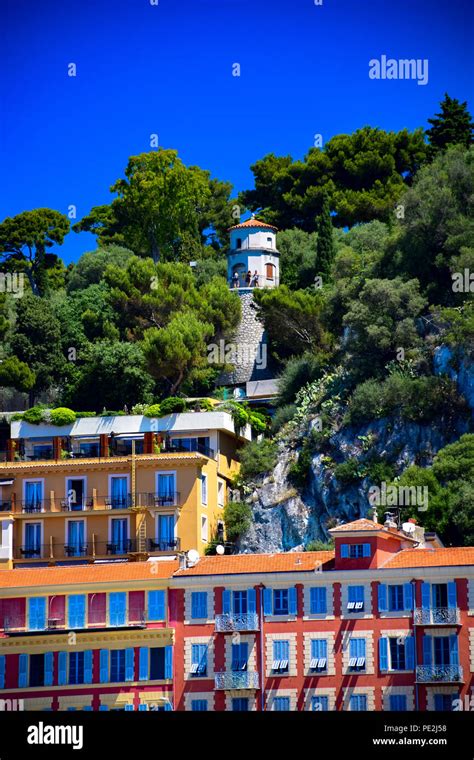 View of Castle Hill in Nice France as taken from the Baie Des Anges ...