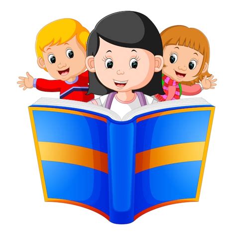 Дети читают большую книгу | Премиум векторы