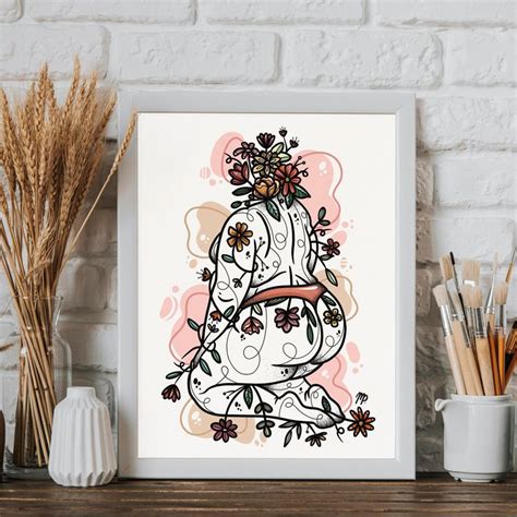 Body Positive Print Floral Nude Curvy Woman Art Floral Etsy Floral