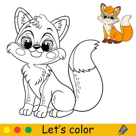 Coloriage De Renard Assis Mignon Et Drôle De Dessin Animé Vecteur Premium