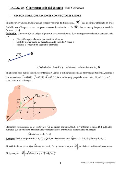 Espacio Afin Bach Unidad Geometr A Af N Del Espacio Tema