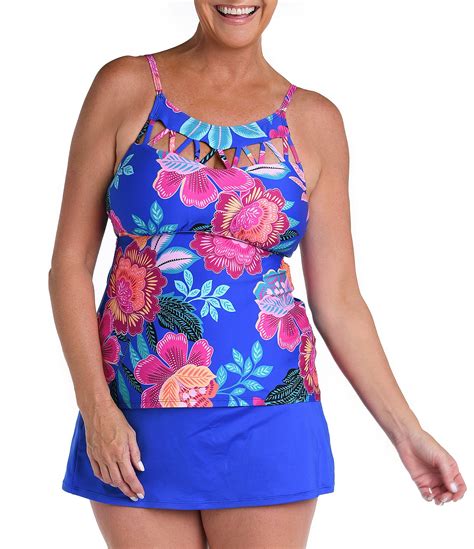 24th And Ocean Luminous Blossom Floral Print High Neck Strappy Cutout