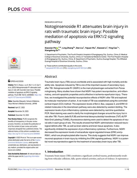 PDF Notoginsenoside R1 Attenuates Brain Injury In Rats With Traumatic