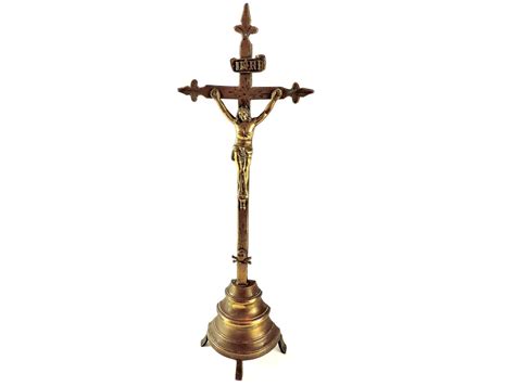 French Vintage Crucifix French Vintage Brass Standing Altar Crucifix By