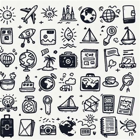 Premium Photo Vector Hand Drawn Travel Doodle Icon Set