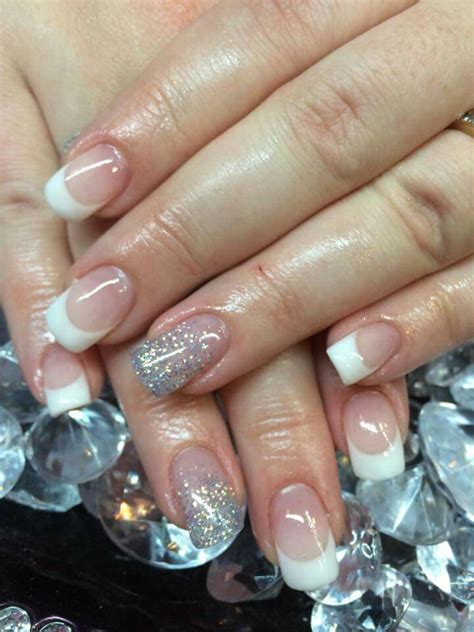 Classic French Tip Gel Nails With A Feature Glitter Fade Nail Faded