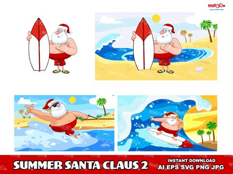 Summer Santa Claus Cartoon Characters Graphic By Hittoon Creative