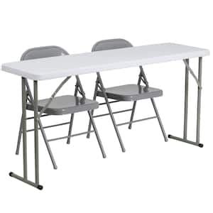 In Gray Plastic Tabletop Metal Seat Folding Table And Chair Set Cga