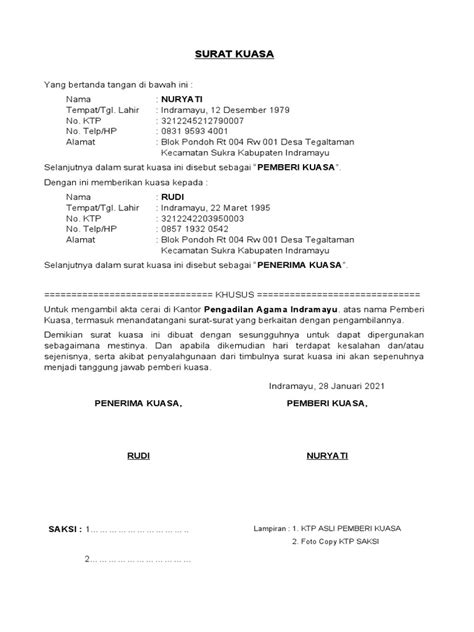 Detail Contoh Surat Kuasa Pengambilan Surat Cerai Koleksi Nomer 1