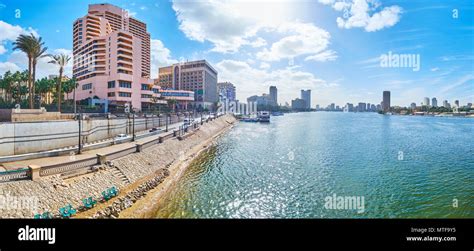 Panorama Of Corniche Embankment Of Nile River With A View On Hotels And