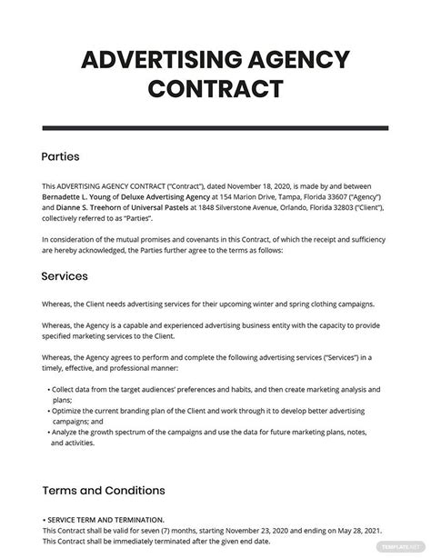 Free Ad Agency Retainer Contract Template Google Docs Word Apple