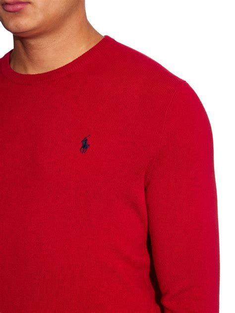 Polo Ralph Lauren Crew Neck Long Sleeved Wool Sweater In Red For Men Lyst