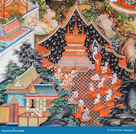 Buddhist Temple Mural Painting Art In Thailand Stock Photo Image Of