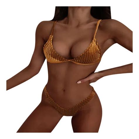 Conjunto De Bikini Liso En Contraste De Pechos Altos Para Mu Env O Gratis