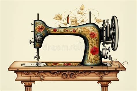 An Illustration Of A Sewing Machine Placed On A Table Detailed