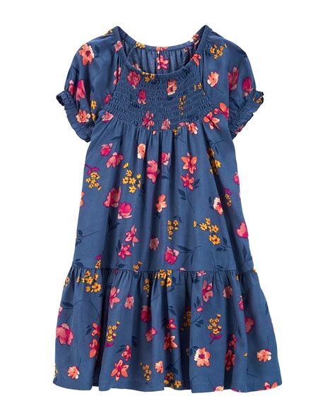 Vestido Curto Infantil Evas Viscose Lastex Floral Azul Carter S