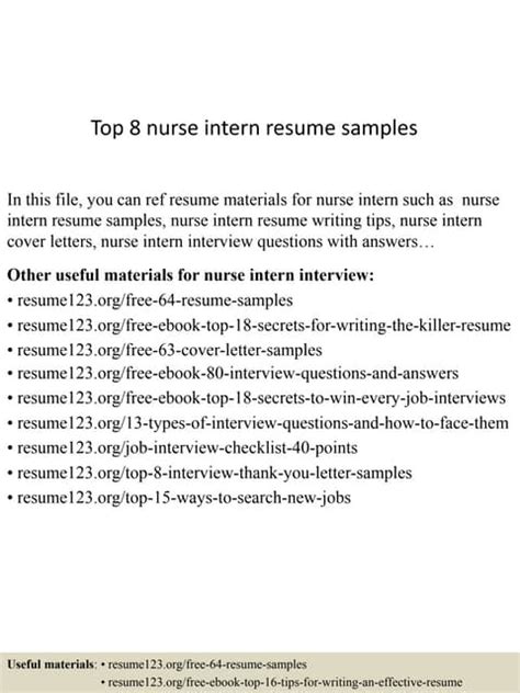 Top 8 Nurse Intern Resume Samples Pdf