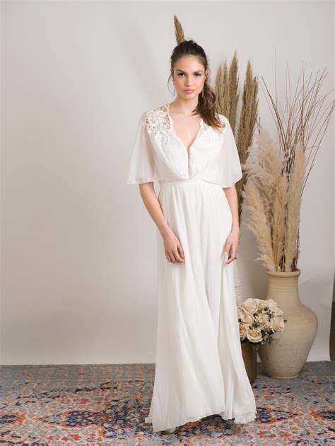 Simple Boho Wedding Dress Modest And Effortlessly Beautiful Etsy Canada