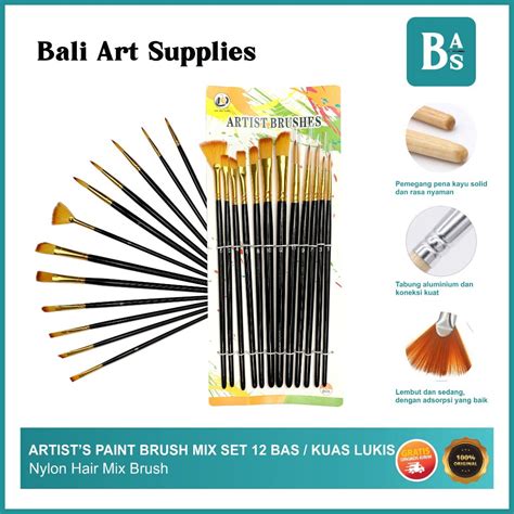 Jual Artists Paint Brushes MIx Set 12 Bali Art Supplies Kuas Lukis