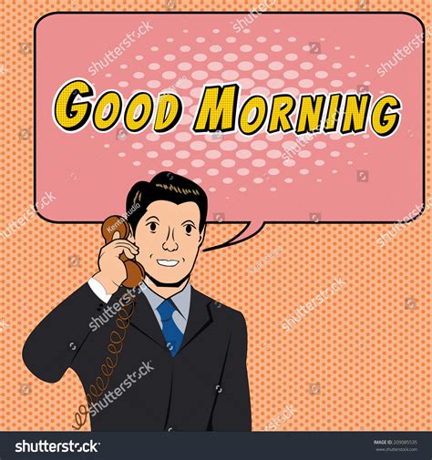 Business Man Talking Good Morning By Telephone Stock Vector