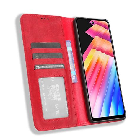 For Infinix Hot I I Nfc Magnetic Buckle Retro Texture Leather Phone Case Red Alexnld