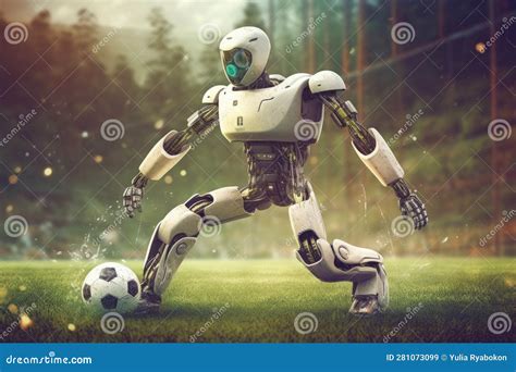 Robot Playing Soccer Sport Generate Ai Stock Illustration