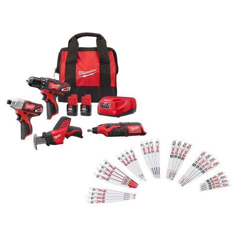 Milwaukee M12 12V Li-Ion Cordless 4-Tool Combo Kit w (2) Compact 1.5Ah ...