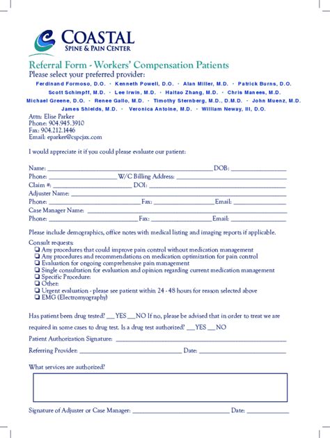 Fillable Online Referral Form Workers Compensation Patients Fax