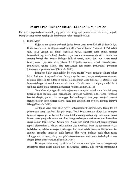 Dampak Pencemaran Udara Terhadap Lingkungan Dampak Pencemaran Udara