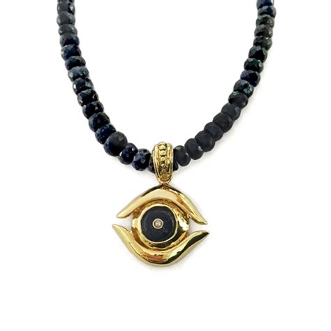 Gold And Sapphire Evil Eye Men S Necklace Lazaro Soho