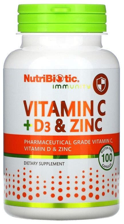 Купить NutriBiotic Immunity Витамин C + D3 и цинк №100 капсул в Алматы ...