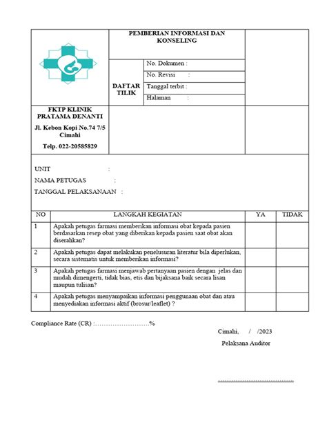 Daftar Tilik Pemberian Informasi Dan Konseling Obat Pdf