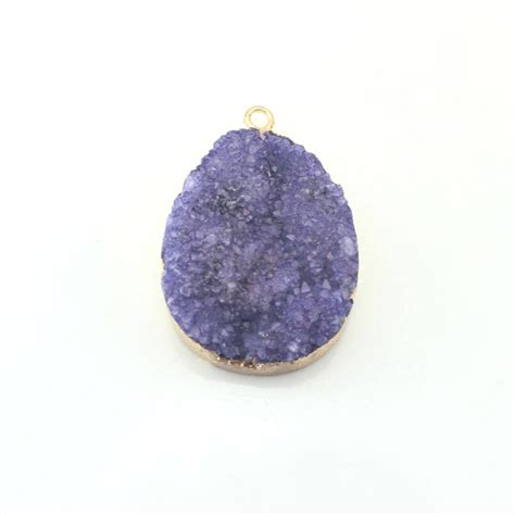 Pendentif Druzy En Quartz Naturel Plaqu Or Pendentif En Pierre