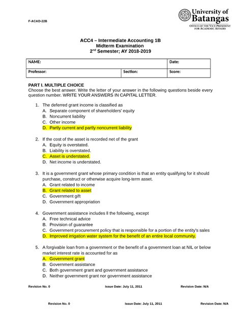 ACC 4 IA1B Midterm Intermediate Accounting 1B ACC4 Intermediate