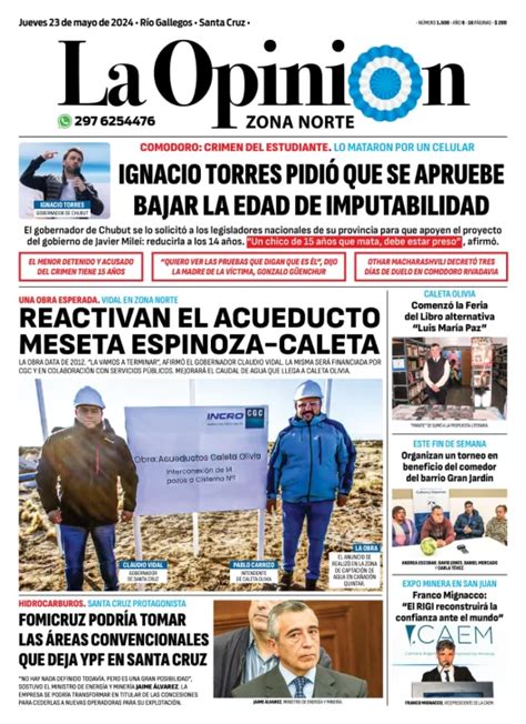 Diario La Opini N Zona Norte Tapa Edici N Impresa Del Jueves De Mayo