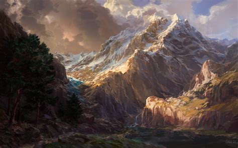 Philipp A Ulrich Digital Art Landscape Mountains Trees Clouds Nature