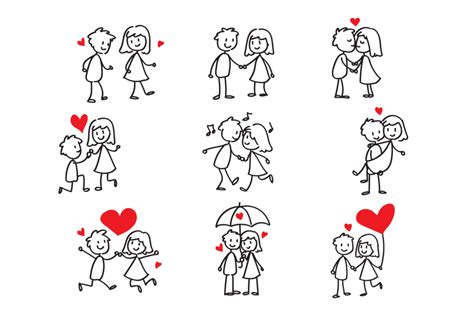 Couple In Love Stick Figure Doodle Ai Eps 10 Svg Png