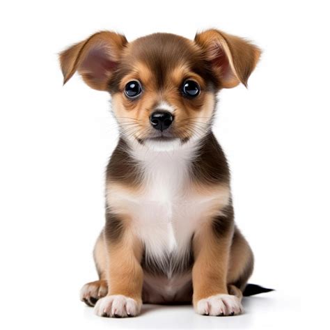 Premium Ai Image Small Brown And White Dog Sitting On A White Surface