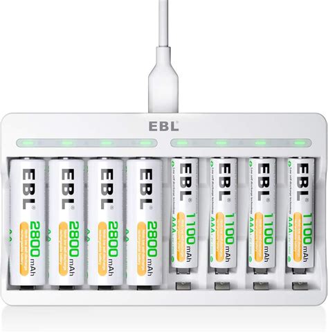 EBL Baterías AA recargables de 2800 mAh paquete de 4 y pilas