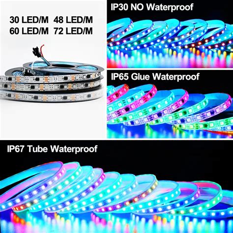 DC12V WS2812B RGB LED Strips البكسلات مرنة أسود PCB كامل اللون LED