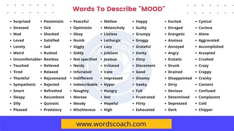 Words To Describe MOOD Word Coach