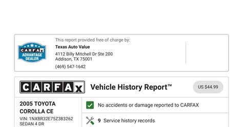 CARFAX Vehicle History Report For This 2005 TOYOTA COROLLA CE