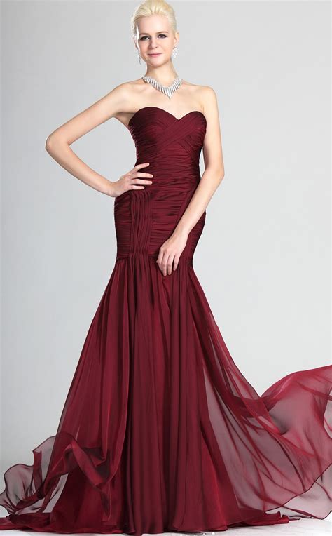 Trumpet Mermaid Dark Burgundy Satin Chiffon Floor Length Prom Dress