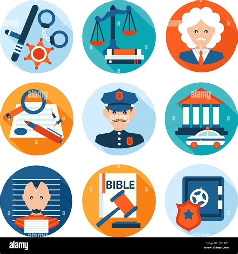 Law Legal Justice Police Investigation And Legislation Flat Icons Set