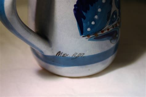 Blue Pottery Pitcher Handpainted In Mexico Etsy