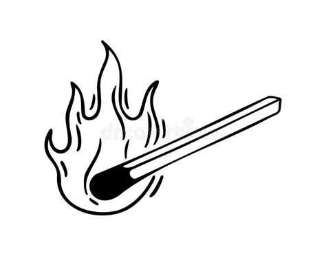 Burning Match Hand Drawn Doodle Icon Simple Line Match Drawing Sketch