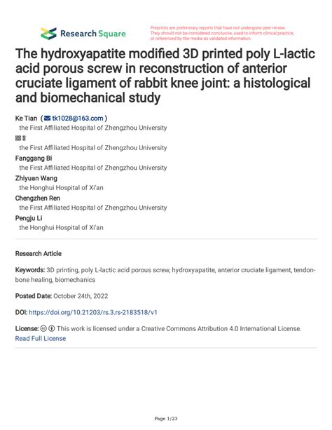 PDF The Hydroxyapatite Modified 3D Printed Poly L Lactic Acid Porous