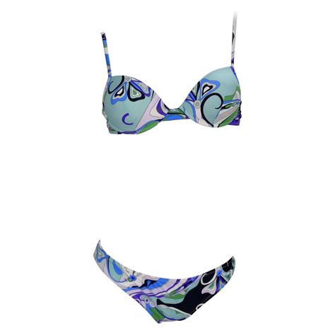 EMILIO PUCCI C 1960 S Blue Signature Print Two Piece Bikini Bathing